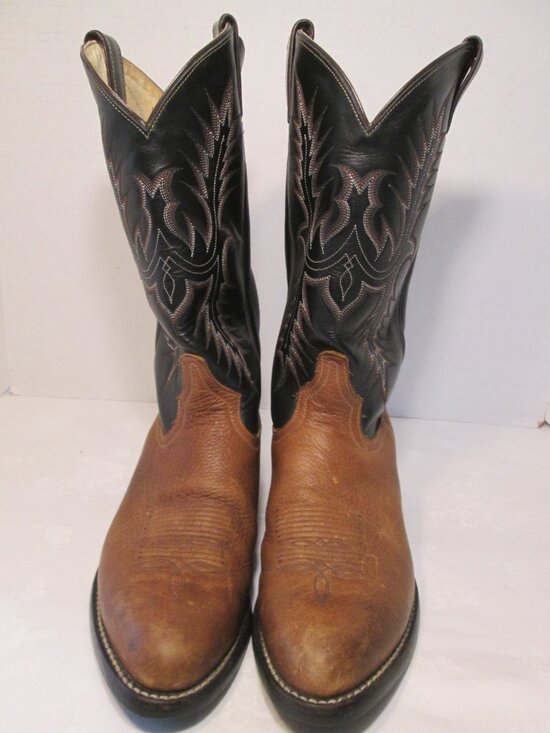Vtg Tony Lama Cowboy Boots Mens 10 D Style 2005 Two Tone Black & Brown Leather main image 5